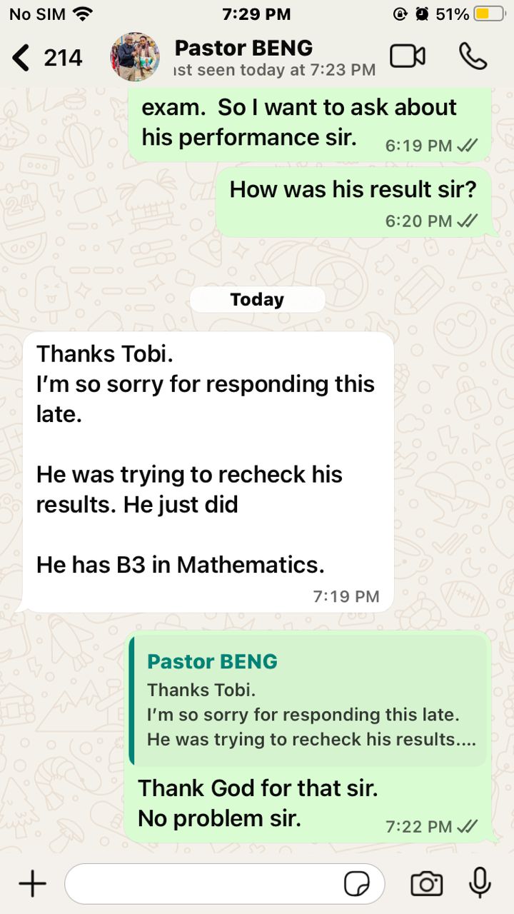 WAEC Math Result screenshot